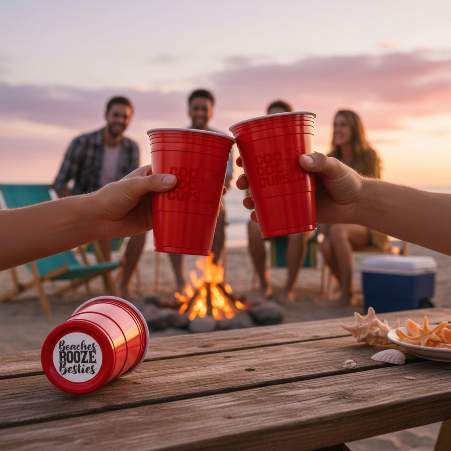 CooCoo Cups® 16oz "Beaches, Booze, Besties" Party Cups - 50 Count