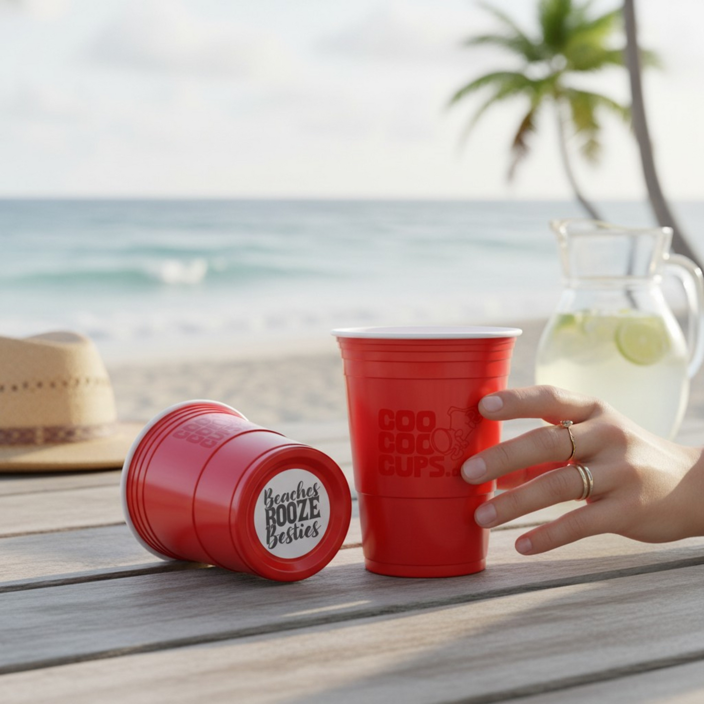 CooCoo Cups® 16oz "Beaches, Booze, Besties" Party Cups - 50 Count