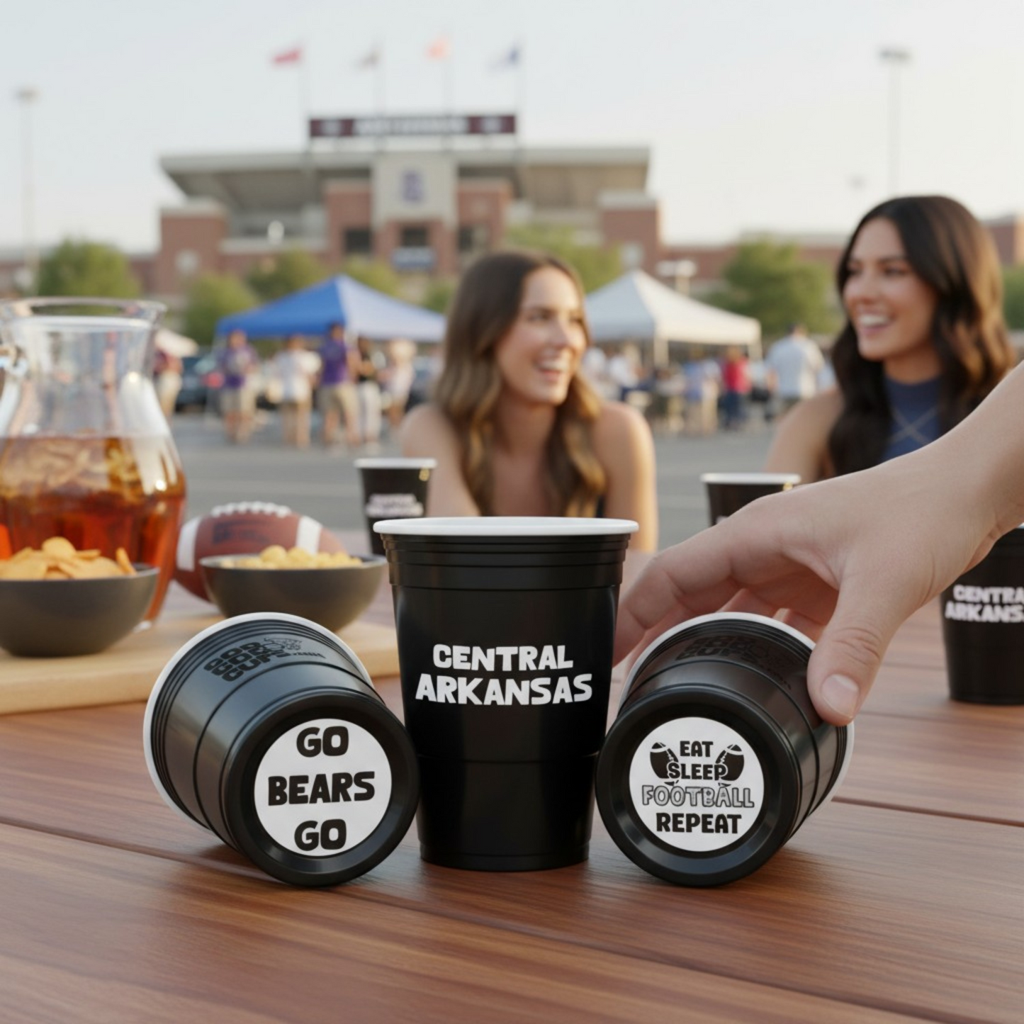 CooCoo Cups® 16oz Central Arkansas "Go Bears & Eat, Sleep, Football, Repeat" Party Cups - 50 Count