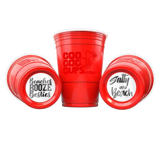 CooCoo Cups® 16oz "Beaches, Booze, Besties & Salty as a Beach" Party Cups - 50 Count