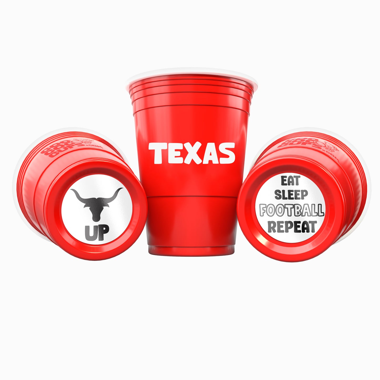 CooCoo Cups® 16oz Texas "Horns Up & Eat, Sleep, Football, Repeat" Party Cups - 50 Count