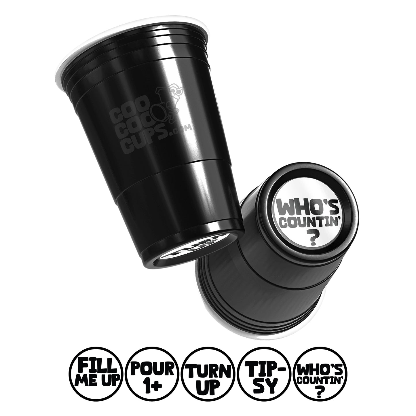 CooCoo Cups® 16 oz "Fill Me Up, Turn Up, Pour 1+, Tipsy, Who's Counting?" Party Cups - 50 Count