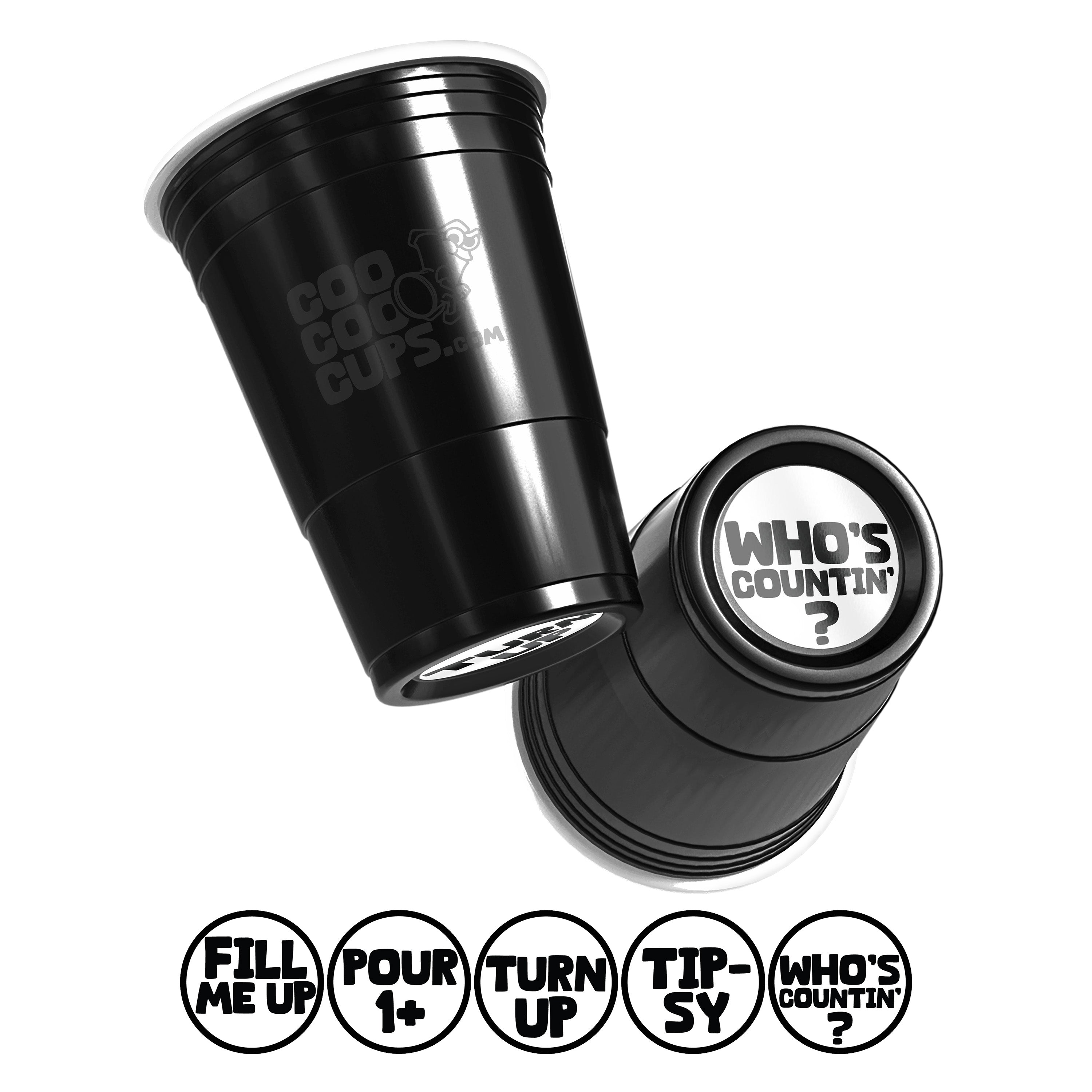 CooCoo Cups® 16 oz "Fill Me Up, Turn Up, Pour 1+, Tipsy, Who's Counting?" Party Cups - 50 Count