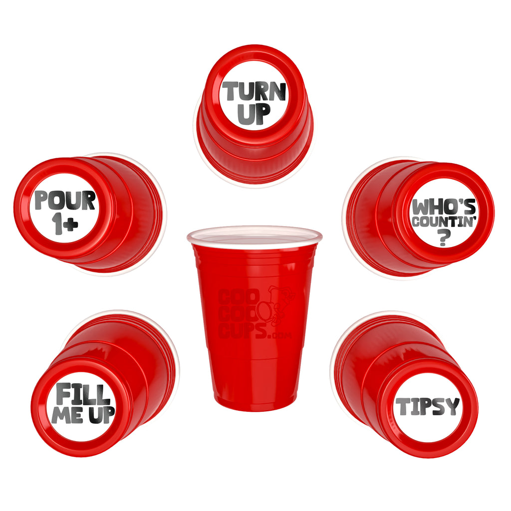 CooCoo Cups® 16 oz "Fill Me Up, Turn Up, Pour 1+, Tipsy, Who's Counting?" Party Cups - 50 Count