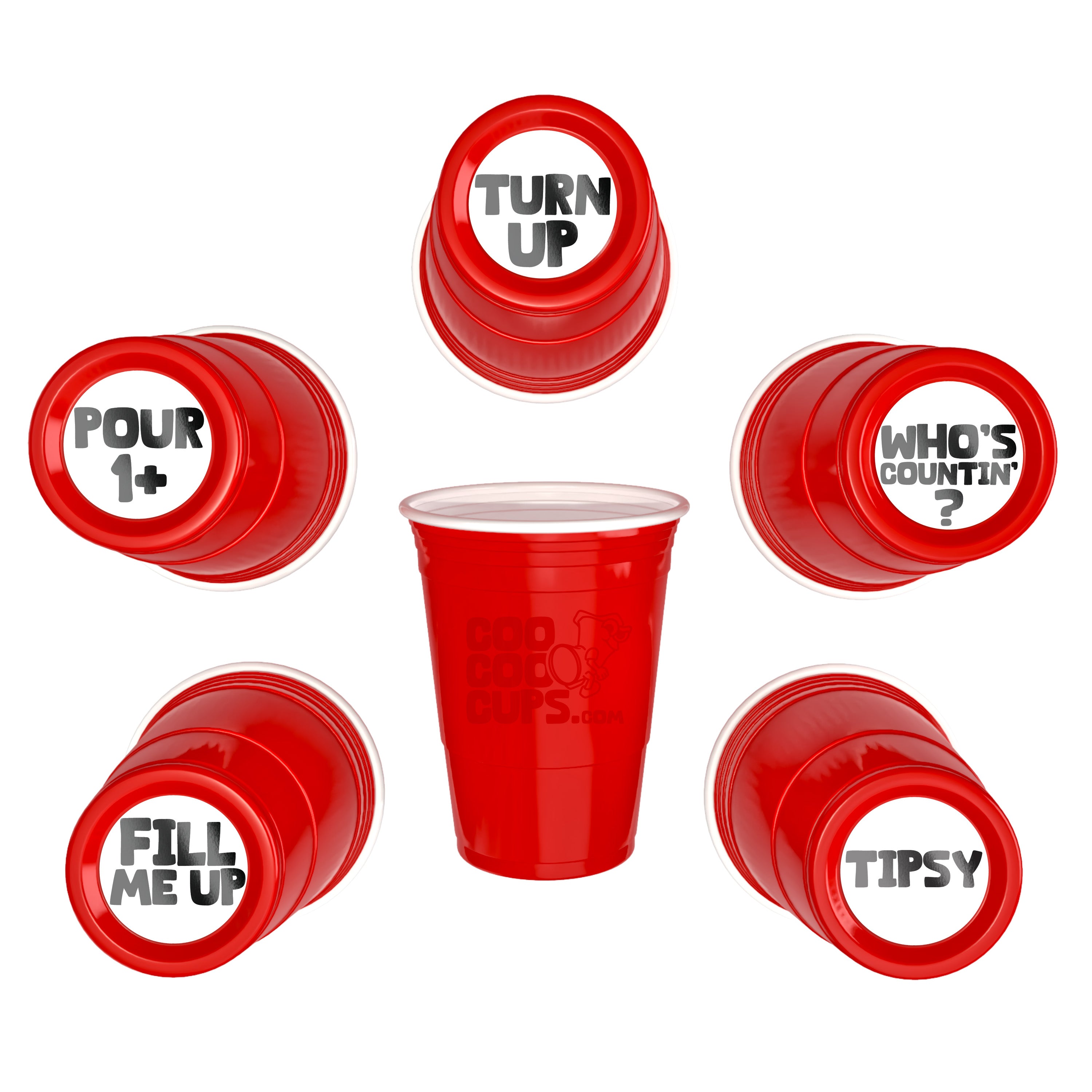 CooCoo Cups® 16 oz "Fill Me Up, Turn Up, Pour 1+, Tipsy, Who's Counting?" Party Cups - 50 Count