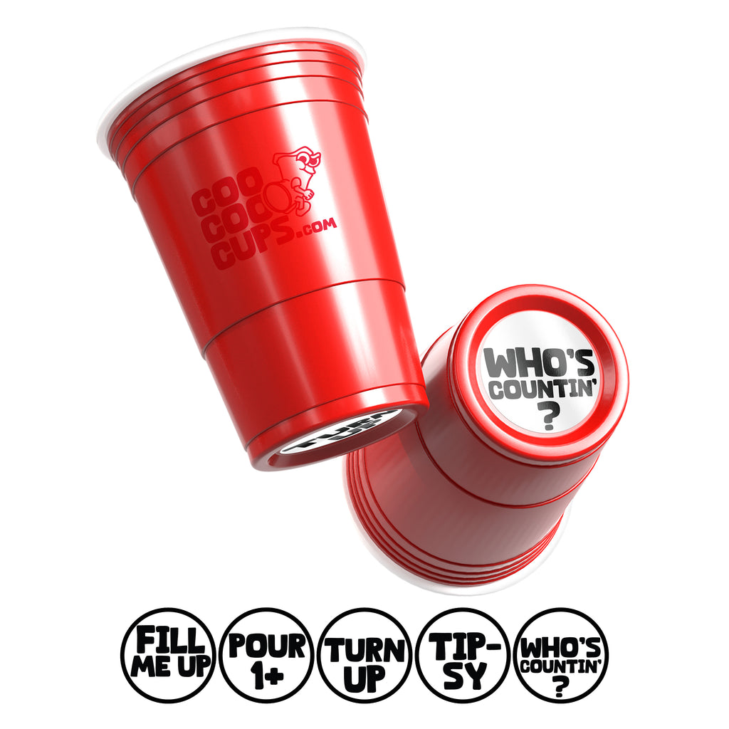 CooCoo Cups® 16 oz "Fill Me Up, Turn Up, Pour 1+, Tipsy, Who's Counting?" Party Cups - 50 Count