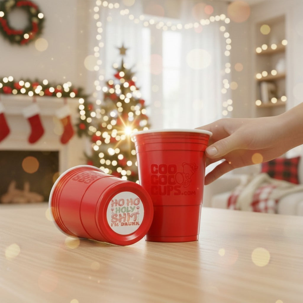 CooCoo Cups® 16oz "Ho, Ho, Holy Sh*t I'm Drunk" Party Cups - 50 Count