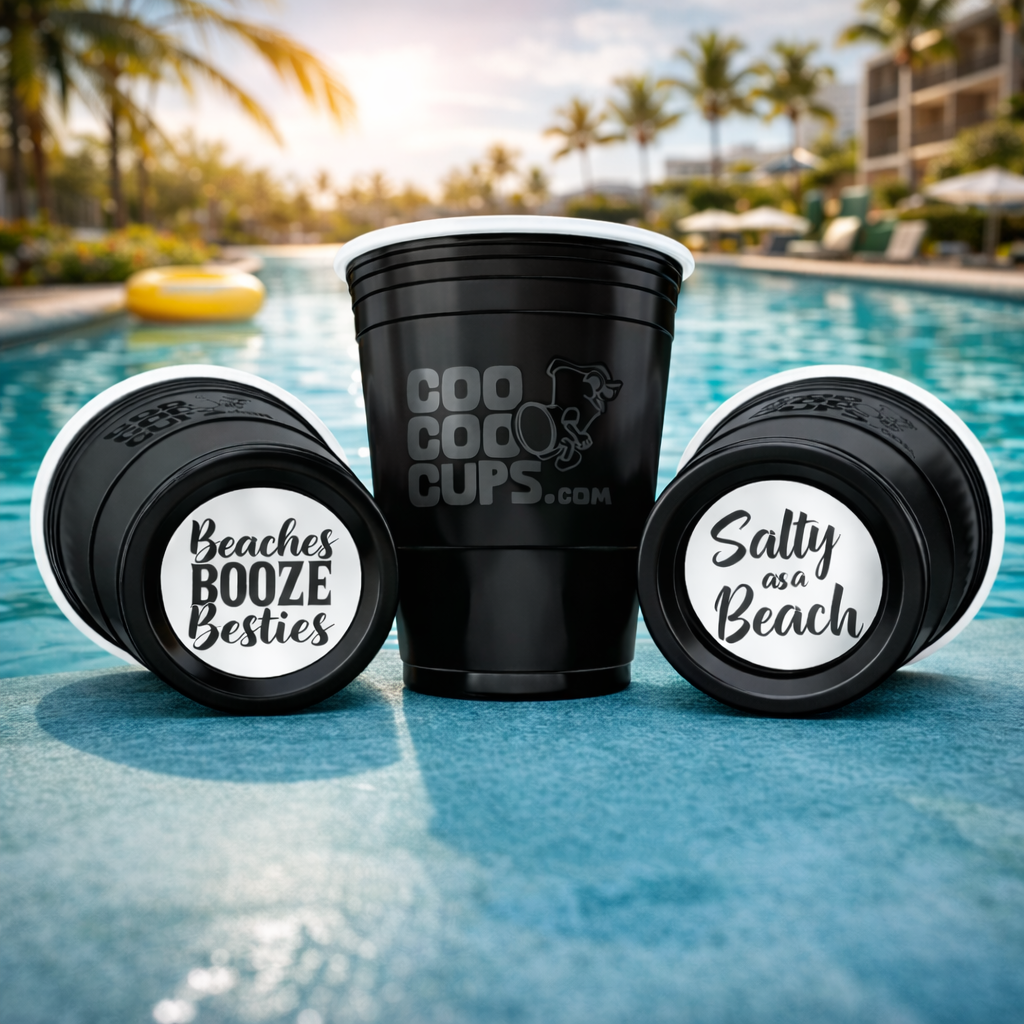 CooCoo Cups® 16oz "Beaches, Booze, Besties & Salty as a Beach" Party Cups - 50 Count