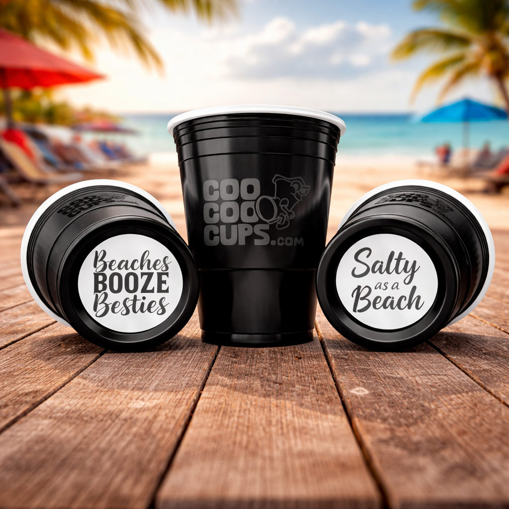 CooCoo Cups® 16oz "Beaches, Booze, Besties & Salty as a Beach" Party Cups - 50 Count