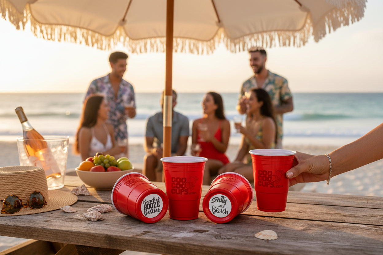 CooCoo Cups® 16oz "Beaches, Booze, Besties & Salty as a Beach" Party Cups - 50 Count