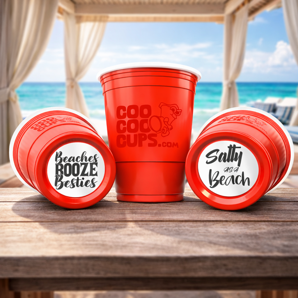 CooCoo Cups® 16oz "Beaches, Booze, Besties & Salty as a Beach" Party Cups - 50 Count