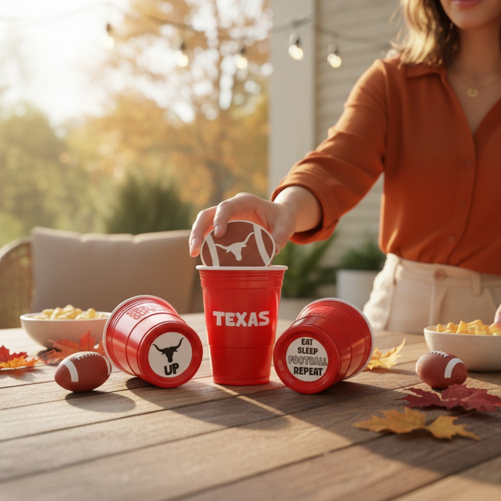 CooCoo Cups® 16oz Texas "Horns Up & Eat, Sleep, Football, Repeat" Party Cups - 50 Count